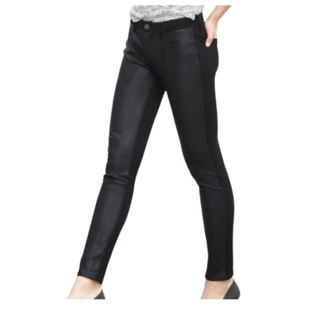 Banana Republic Sloan Front Faux Leather Front Zipper Ankle Black Skinny Pants